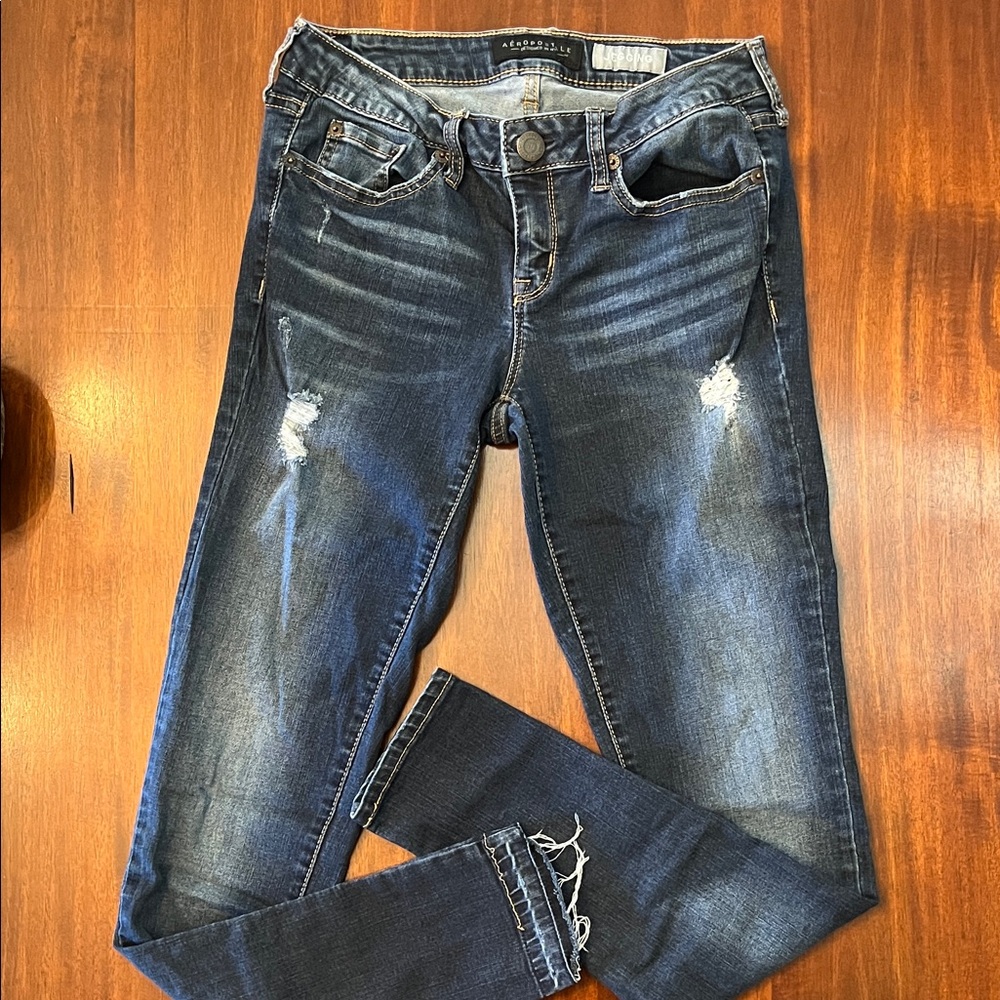 Aeropostale Dark Blue Distressed Cropped Jeans